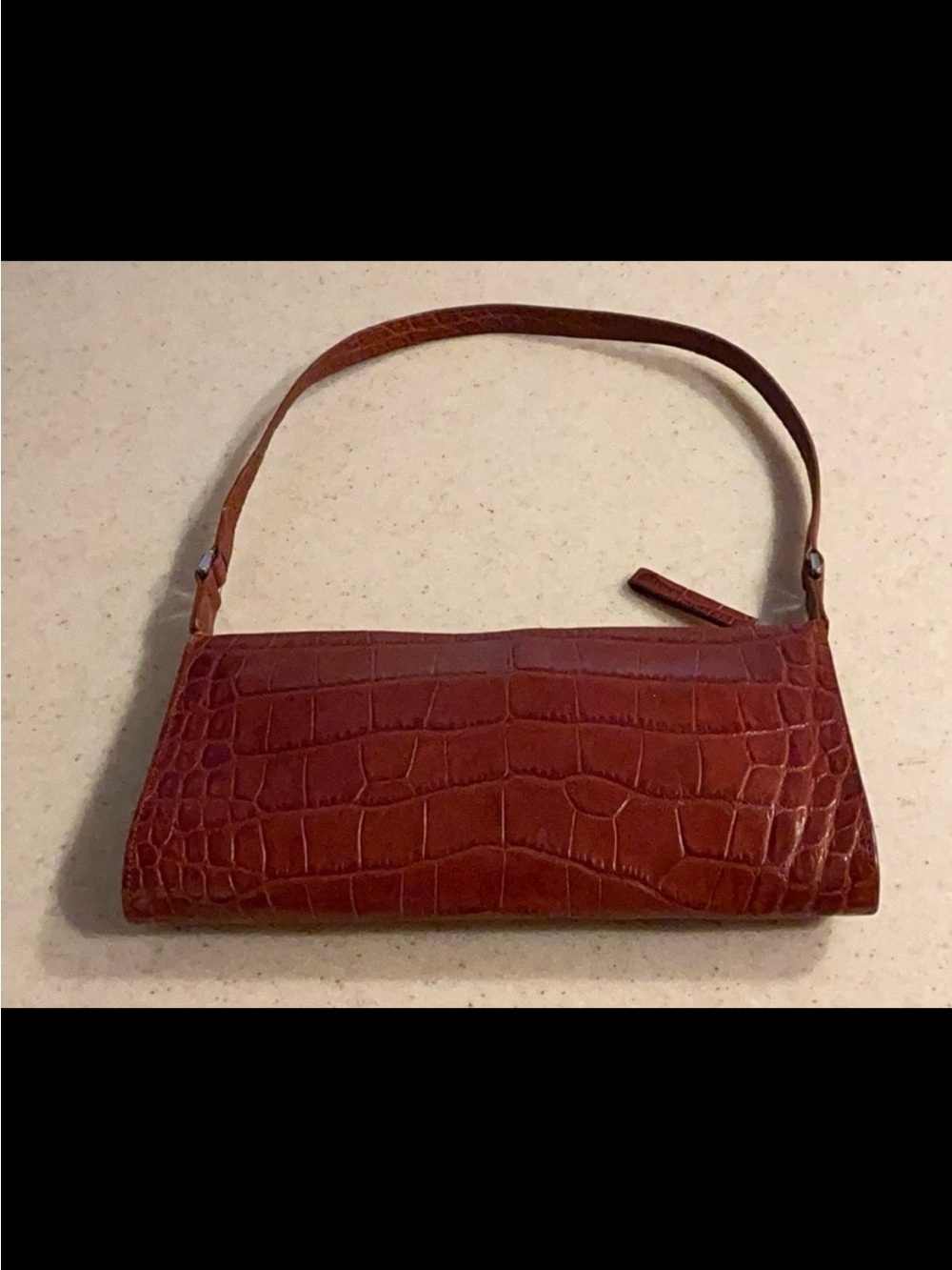 Monsac Croc-Embossed Mini Shoulder Bag in Brown